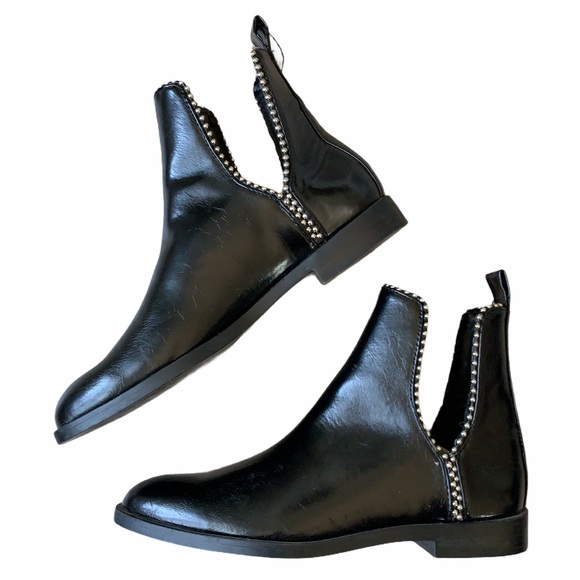 Zara Black Flat Cutout Studded Ankle Boots - Picture 3 of 7